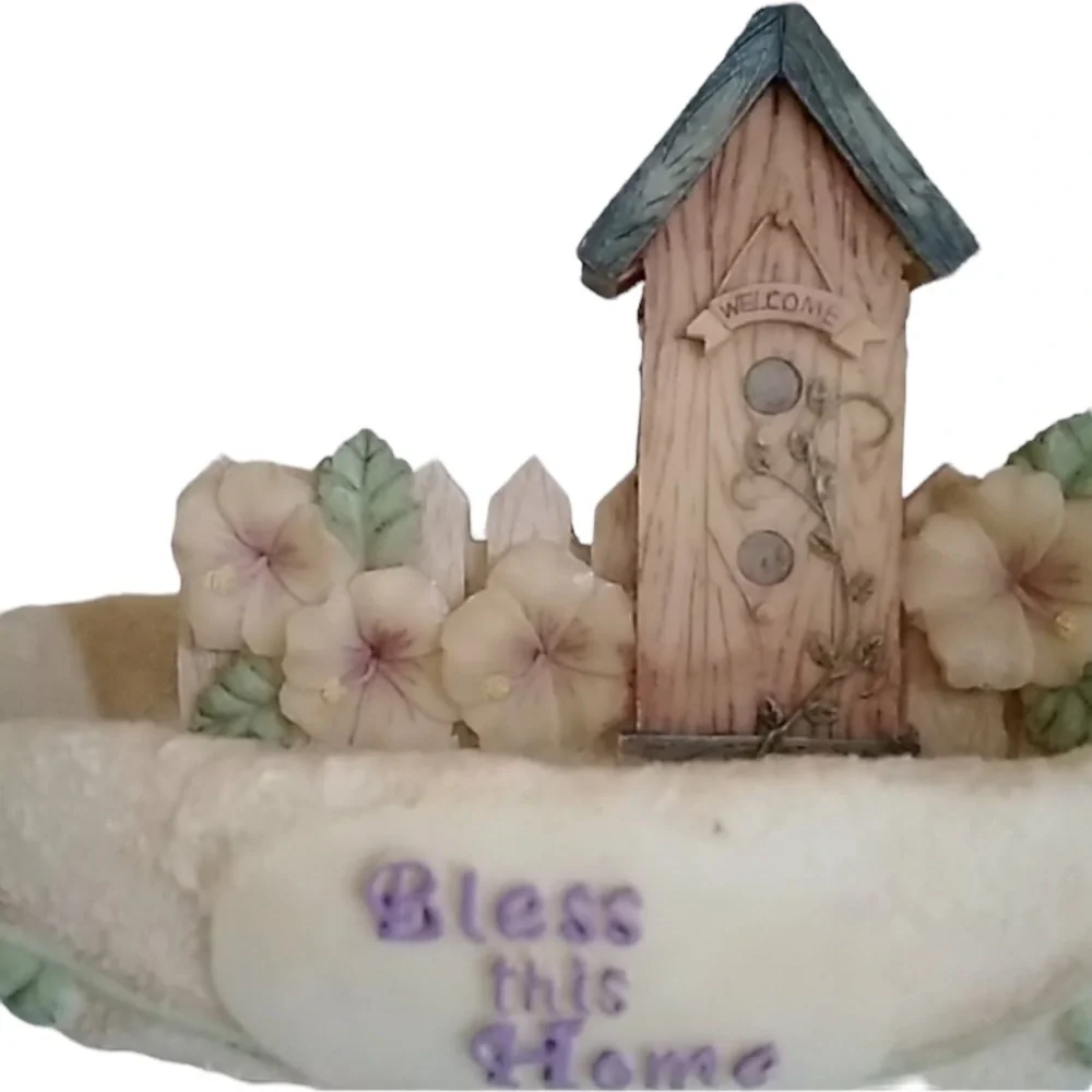 Hanging Bird Feeder Dish Bless this Home Large Colorful Floral Outdoor Birdhouse